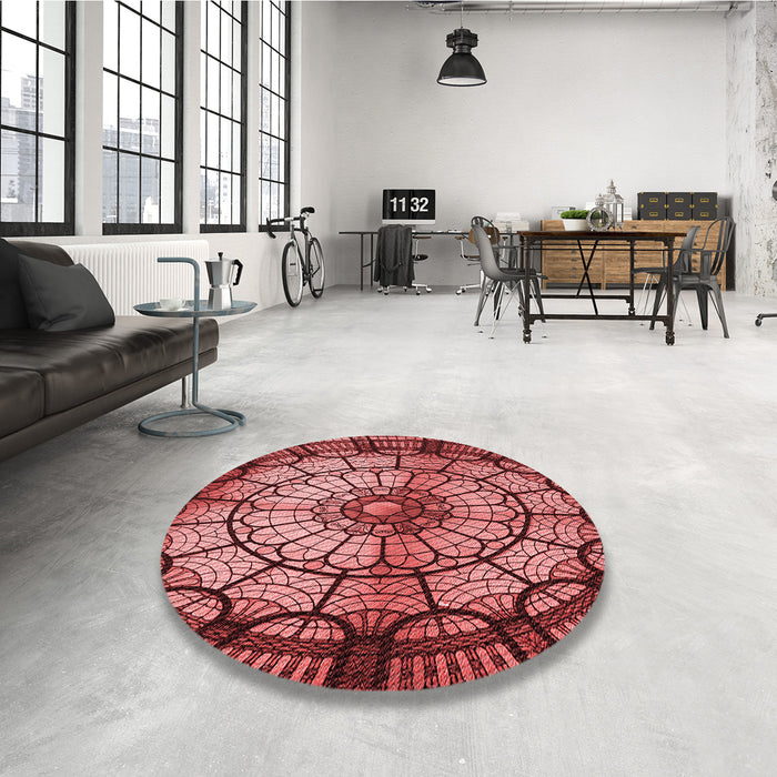 Round Patterned Saffron Red Rug in a Office, pat2599rd