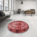 Round Patterned Saffron Red Rug in a Office, pat2599rd