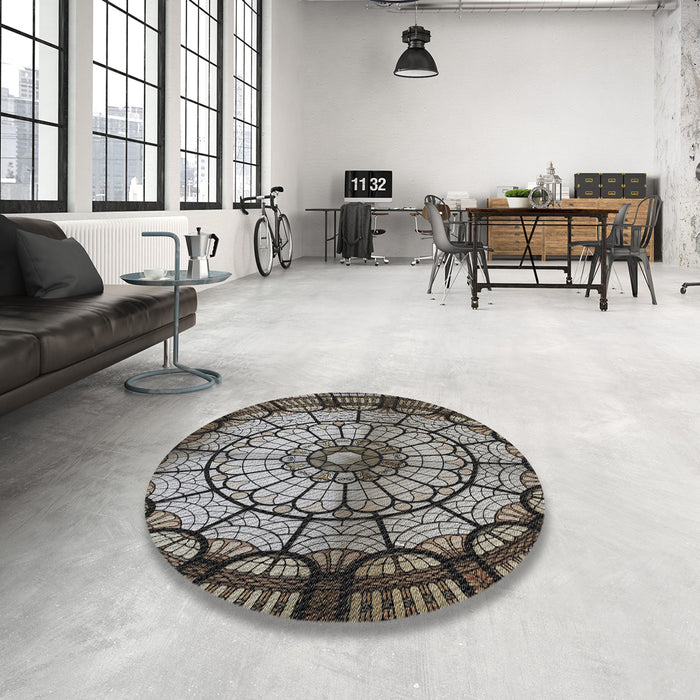 Round Patterned Charcoal Black Novelty Rug in a Office, pat2599