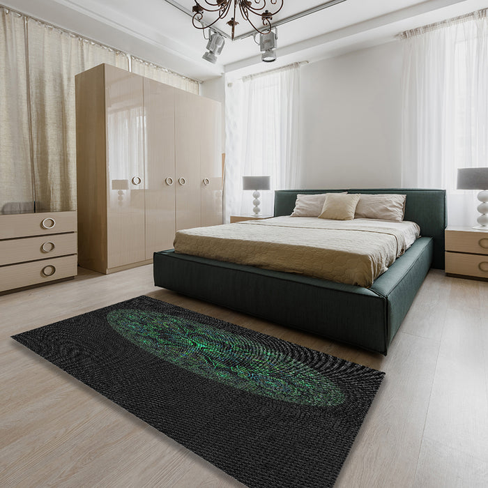 Machine Washable Transitional Black Rug in a Bedroom, wshpat259
