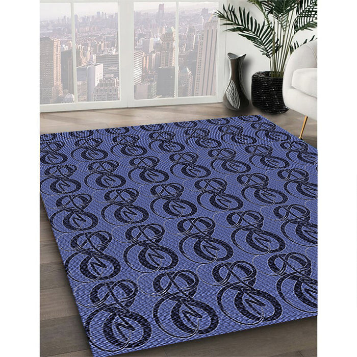 Patterned Royal Blue Rug in Family Room, pat26blu