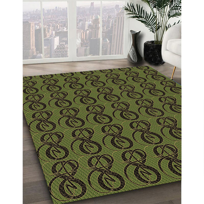 Patterned Olive Green Rug in Family Room, pat26brn