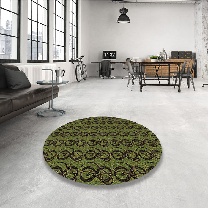 Round Patterned Olive Green Rug in a Office, pat26brn