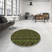 Round Patterned Olive Green Rug in a Office, pat26brn