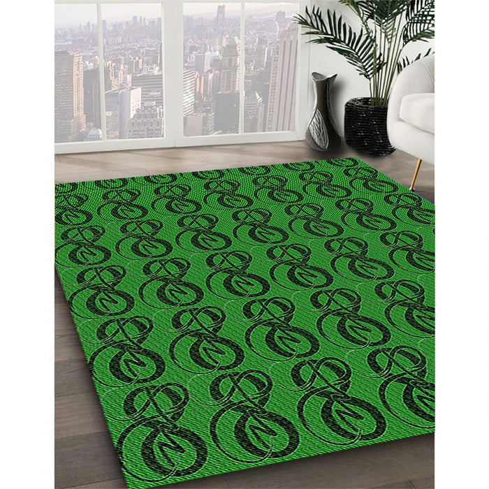Patterned Deep Emerald Green Rug in Family Room, pat26grn