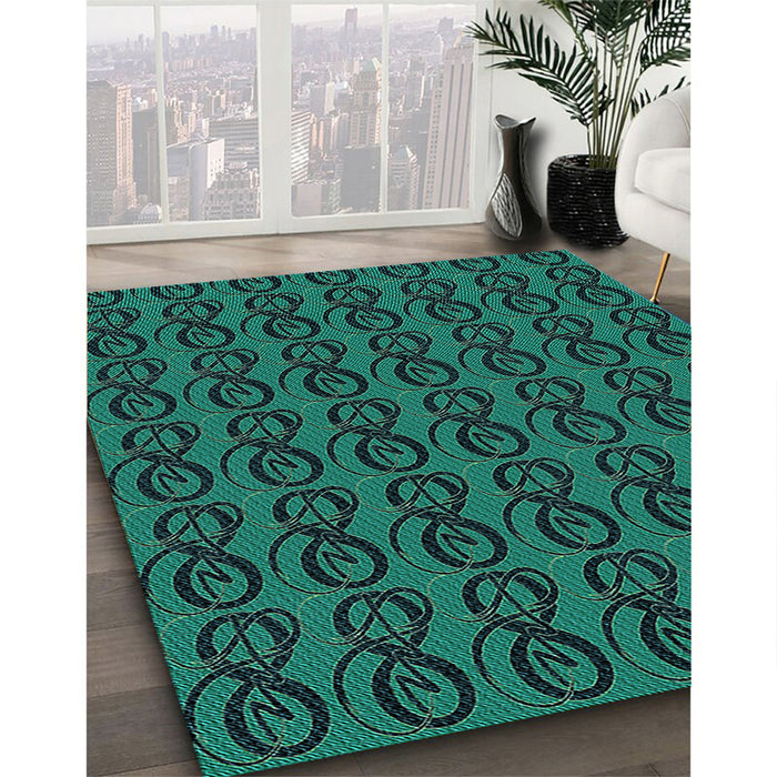 Patterned Deep Teal Green Rug in Family Room, pat26lblu