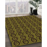 Patterned Dark Yellow Green Rug, pat26org