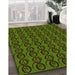 Patterned Dark Forest Green Rug in Family Room, pat26yw