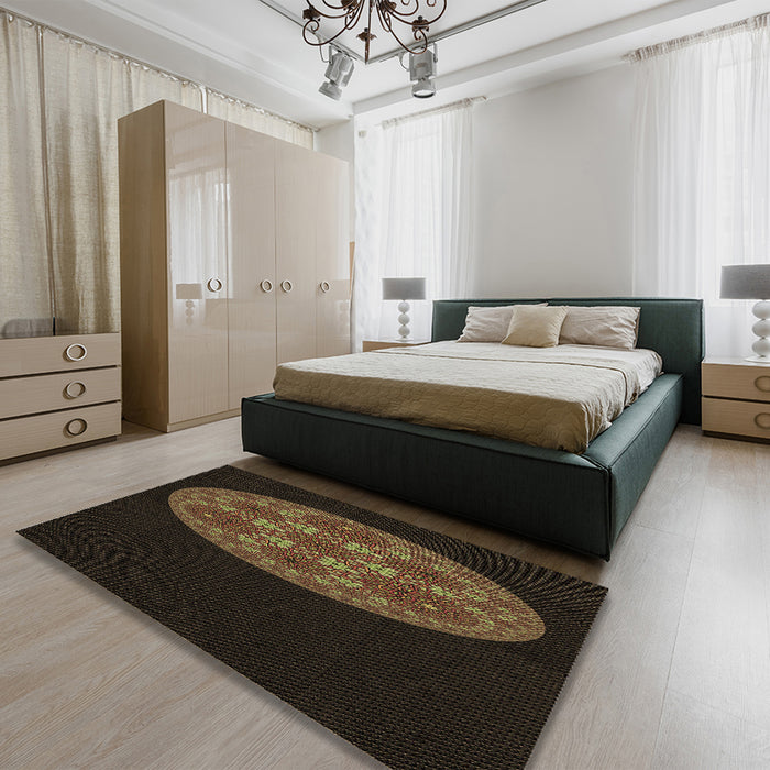 Round Machine Washable Transitional Red Brown Rug in a Office, wshpat260brn