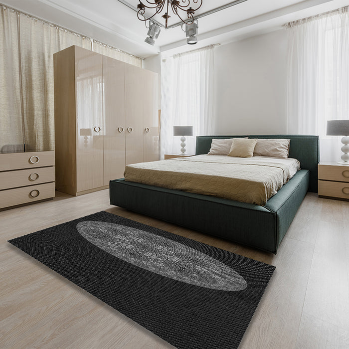 Patterned Black Rug in a Bedroom, pat260gry