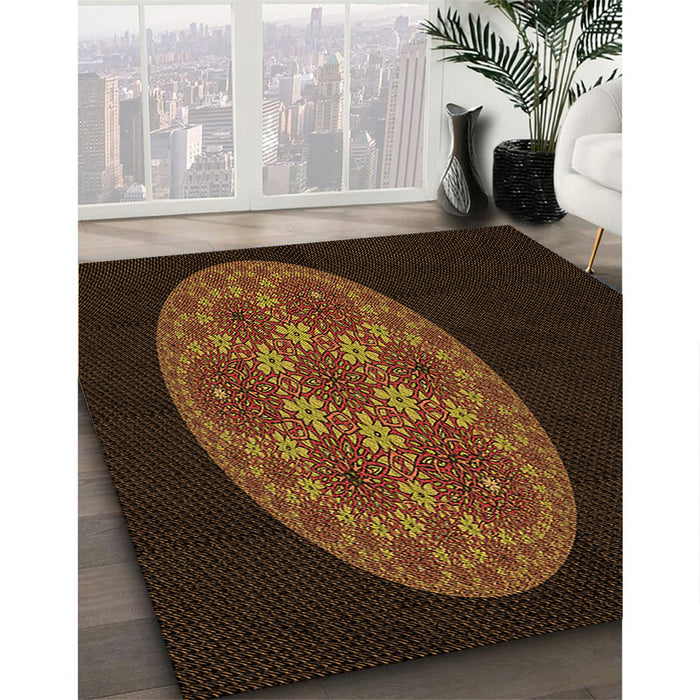 Machine Washable Transitional Saddle Brown Rug in a Family Room, wshpat260org
