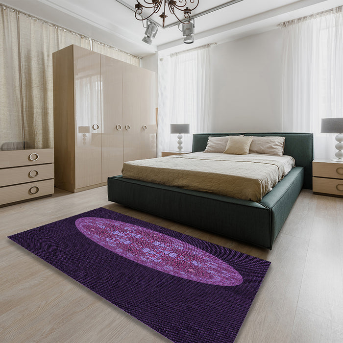 Patterned Deep Purple Rug in a Bedroom, pat260pur