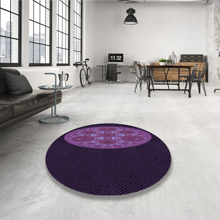 Round Patterned Deep Purple Rug in a Office, pat260pur