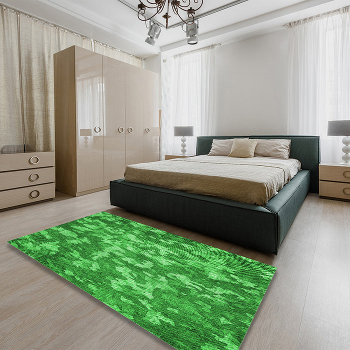 Patterned Green Rug in a Bedroom, pat2600grn
