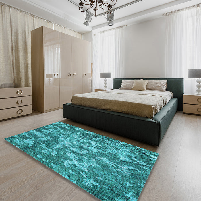 Patterned Teal Green Rug in a Bedroom, pat2600lblu