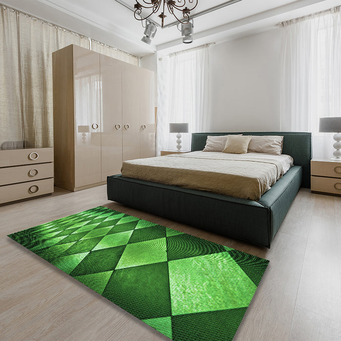 Patterned Deep Emerald Green Rug in a Bedroom, pat2601grn
