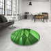 Round Patterned Deep Emerald Green Rug in a Office, pat2601grn