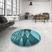 Round Patterned Medium Teal Green Rug in a Office, pat2601lblu