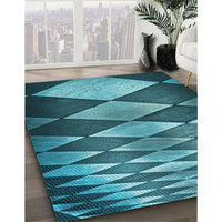 Patterned Medium Teal Green Rug, pat2601lblu