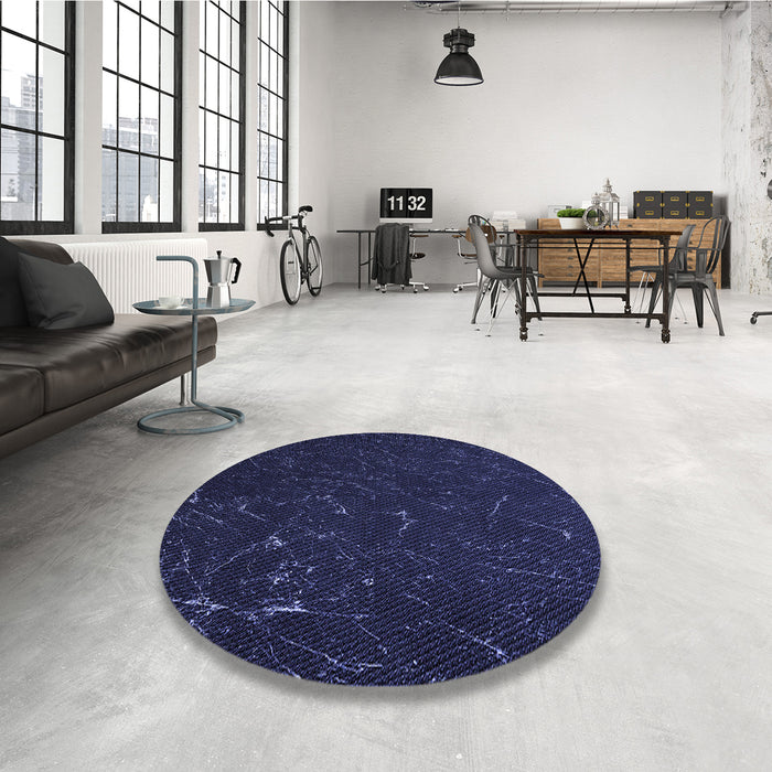 Round Patterned Deep Periwinkle Purple Rug in a Office, pat2602blu