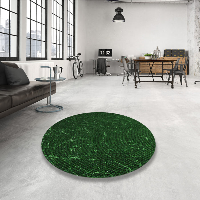 Round Patterned Green Rug in a Office, pat2602grn