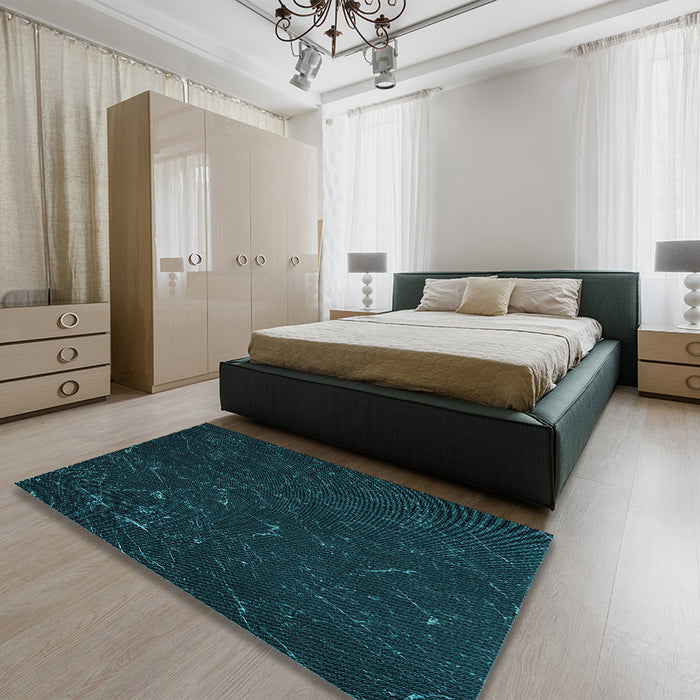 Patterned Teal Green Rug in a Bedroom, pat2602lblu