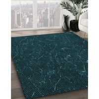 Patterned Teal Green Rug, pat2602lblu