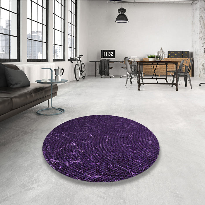 Round Patterned Deep Purple Rug in a Office, pat2602pur