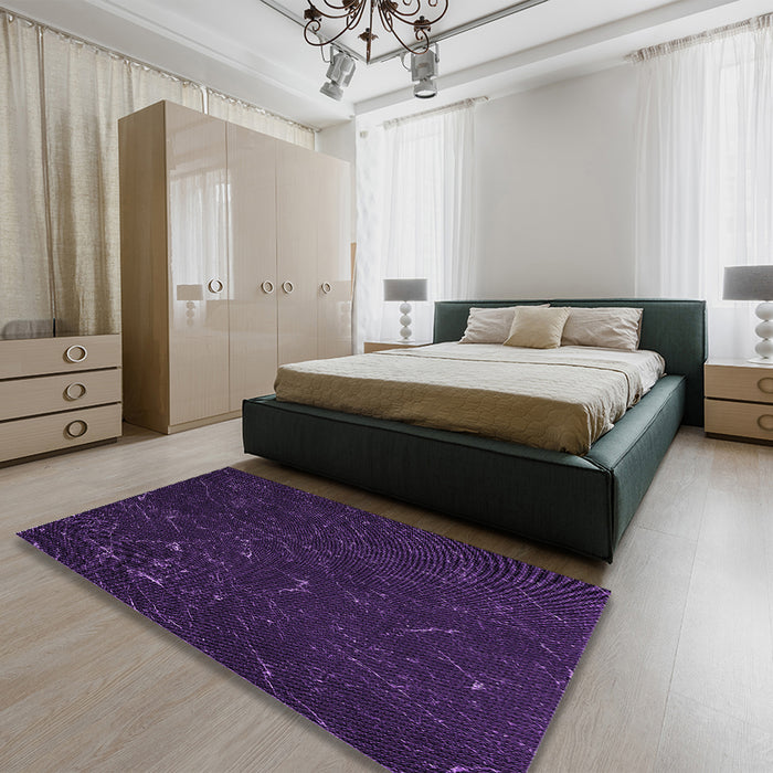 Patterned Deep Purple Rug in a Bedroom, pat2602pur