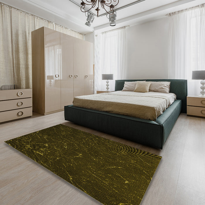 Patterned Dark Bronze Brown Rug in a Bedroom, pat2602yw