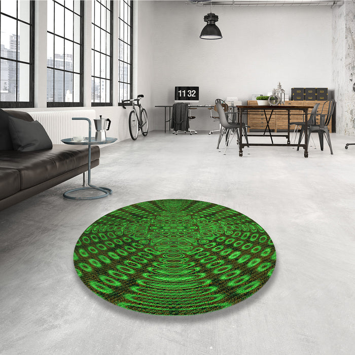Round Patterned Dark Forest Green Rug in a Office, pat2604grn