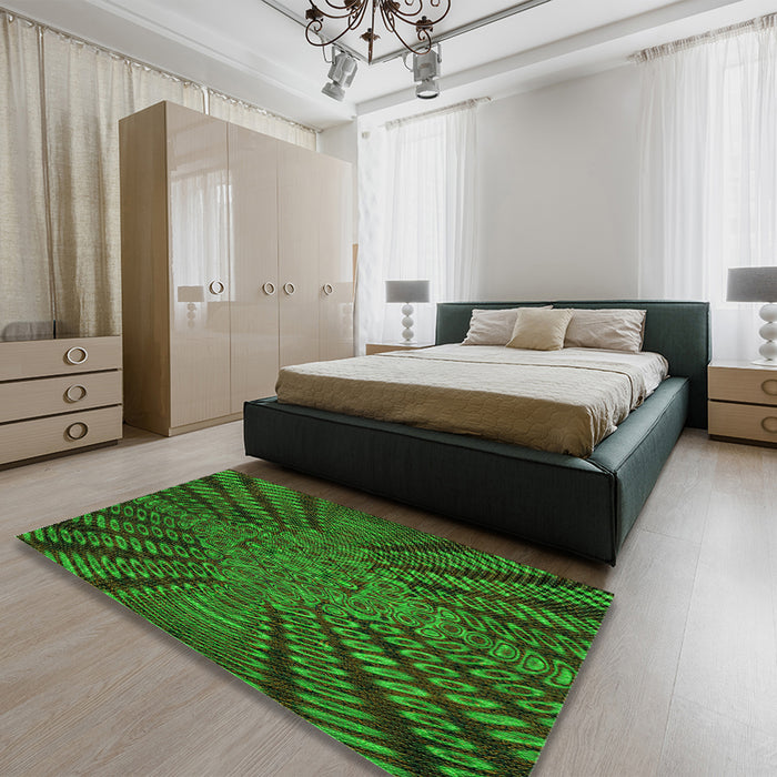 Patterned Dark Forest Green Rug in a Bedroom, pat2604grn