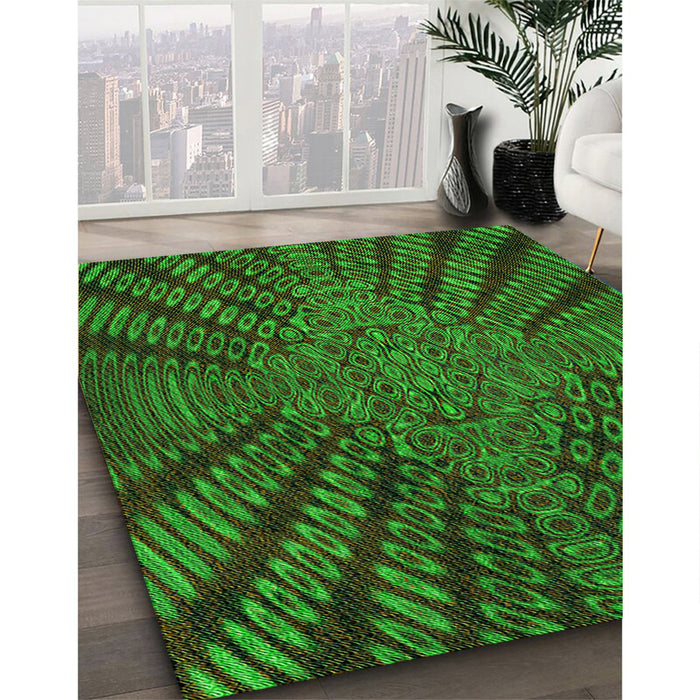 Patterned Dark Forest Green Rug in Family Room, pat2604grn