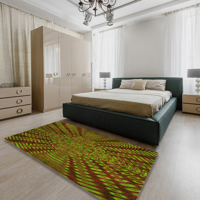 Patterned Saffron Red Rug in a Bedroom, pat2604yw