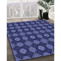 Patterned Denim Dark Blue Rug, pat2605blu