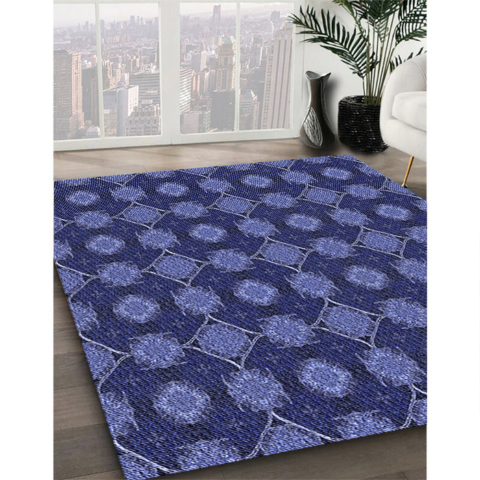 Patterned Denim Dark Blue Rug in Family Room, pat2605blu