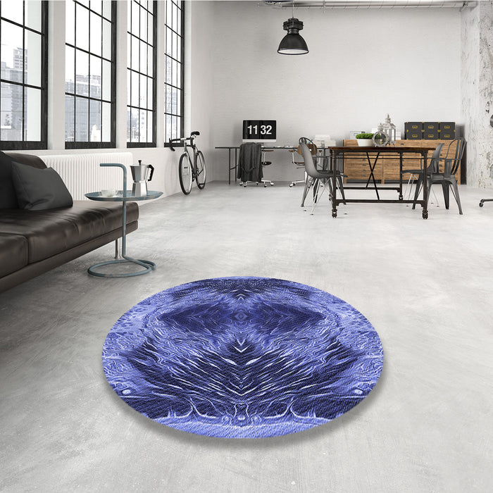 Round Patterned Sky Blue Rug in a Office, pat2606blu
