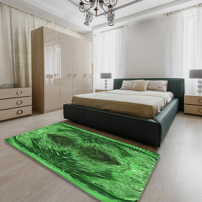 Patterned Deep Emerald Green Rug in a Bedroom, pat2606grn