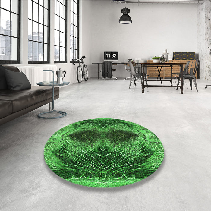 Round Patterned Deep Emerald Green Rug in a Office, pat2606grn