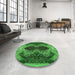 Round Patterned Deep Emerald Green Rug in a Office, pat2606grn
