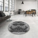 Round Patterned Dark Gray Rug in a Office, pat2606gry