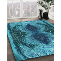 Patterned Bright Turquoise Blue Rug, pat2606lblu