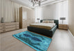 Patterned Bright Turquoise Blue Rug in a Bedroom, pat2606lblu
