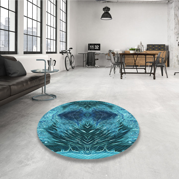 Round Patterned Bright Turquoise Blue Rug in a Office, pat2606lblu