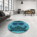 Round Patterned Bright Turquoise Blue Rug in a Office, pat2606lblu