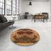 Round Patterned Red Brown Rug in a Office, pat2606org