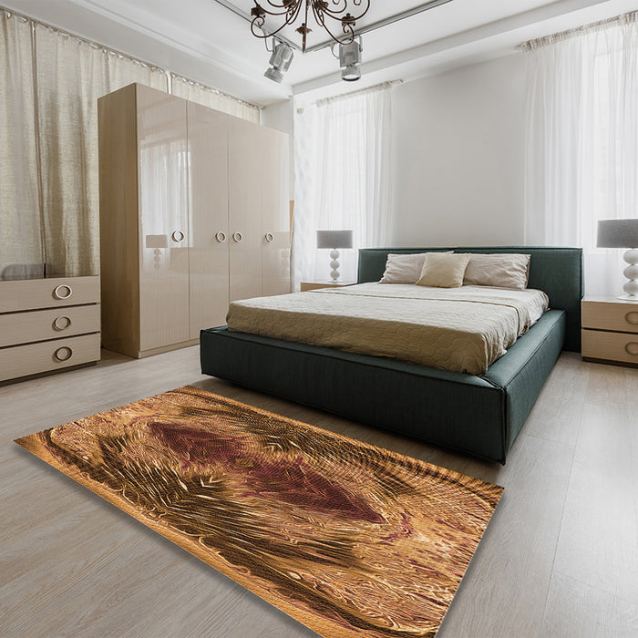 Patterned Red Brown Rug in a Bedroom, pat2606org