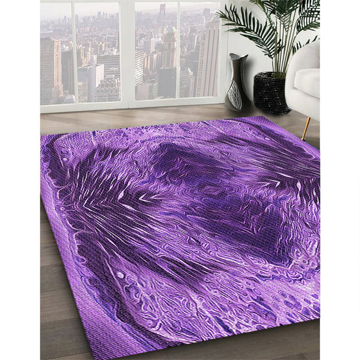 Patterned Purple Rug in Family Room, pat2606pur