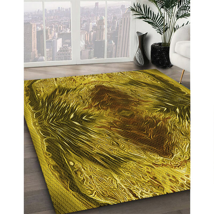 Patterned Yellow Rug in Family Room, pat2606yw