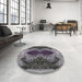 Round Machine Washable Transitional Dark Gray Rug in a Office, wshpat2606